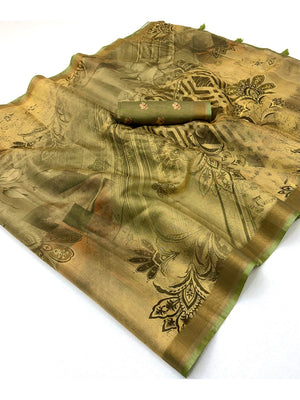 Peachmode Olive Rashna Digital Printed Erode Silk Saree - Image 2