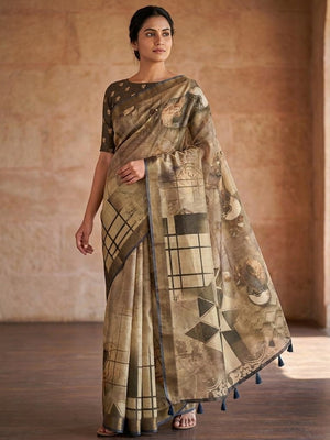 Peachmode Beige Rashna Digital Printed Erode Silk Saree - Image 1