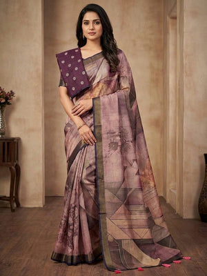Peachmode Mauve Rashna Digital Printed Erode Silk Saree - Image 1