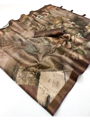 Peachmode Brown Rashna Digital Printed Erode Silk Saree - Image 2