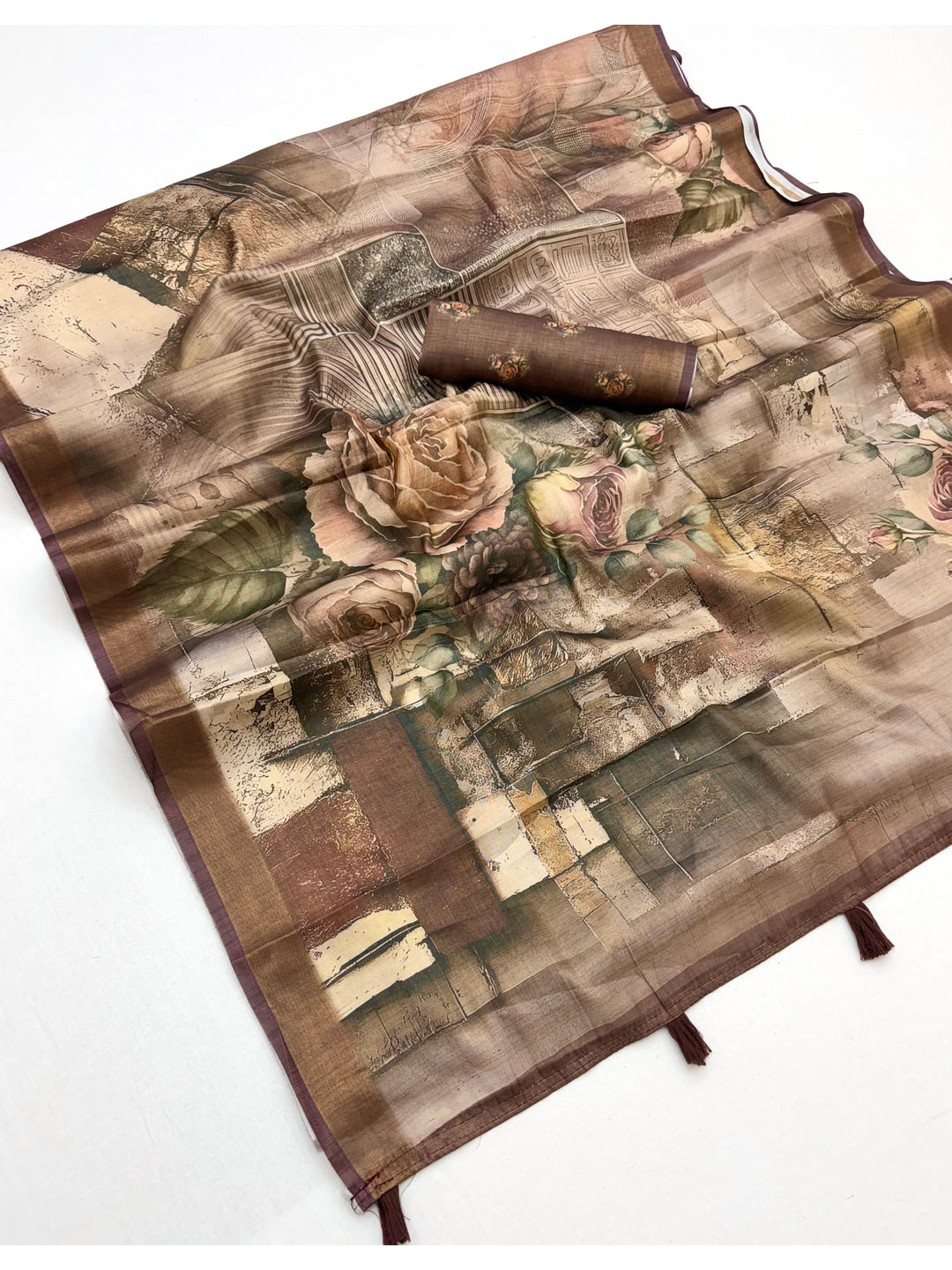Peachmode Brown Rashna Digital Printed Erode Silk Saree - Image 3