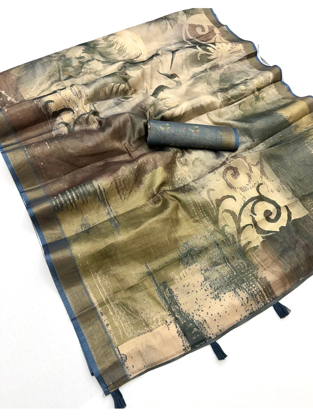 Peachmode Grey Rashna Digital Printed Erode Silk Saree - Image 3