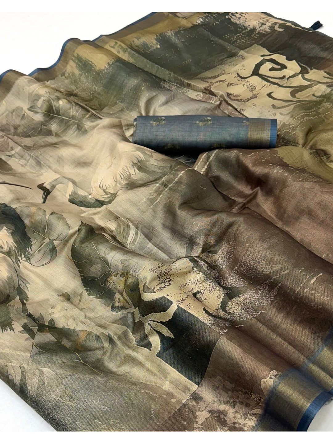Peachmode Grey Rashna Digital Printed Erode Silk Saree - Image 4