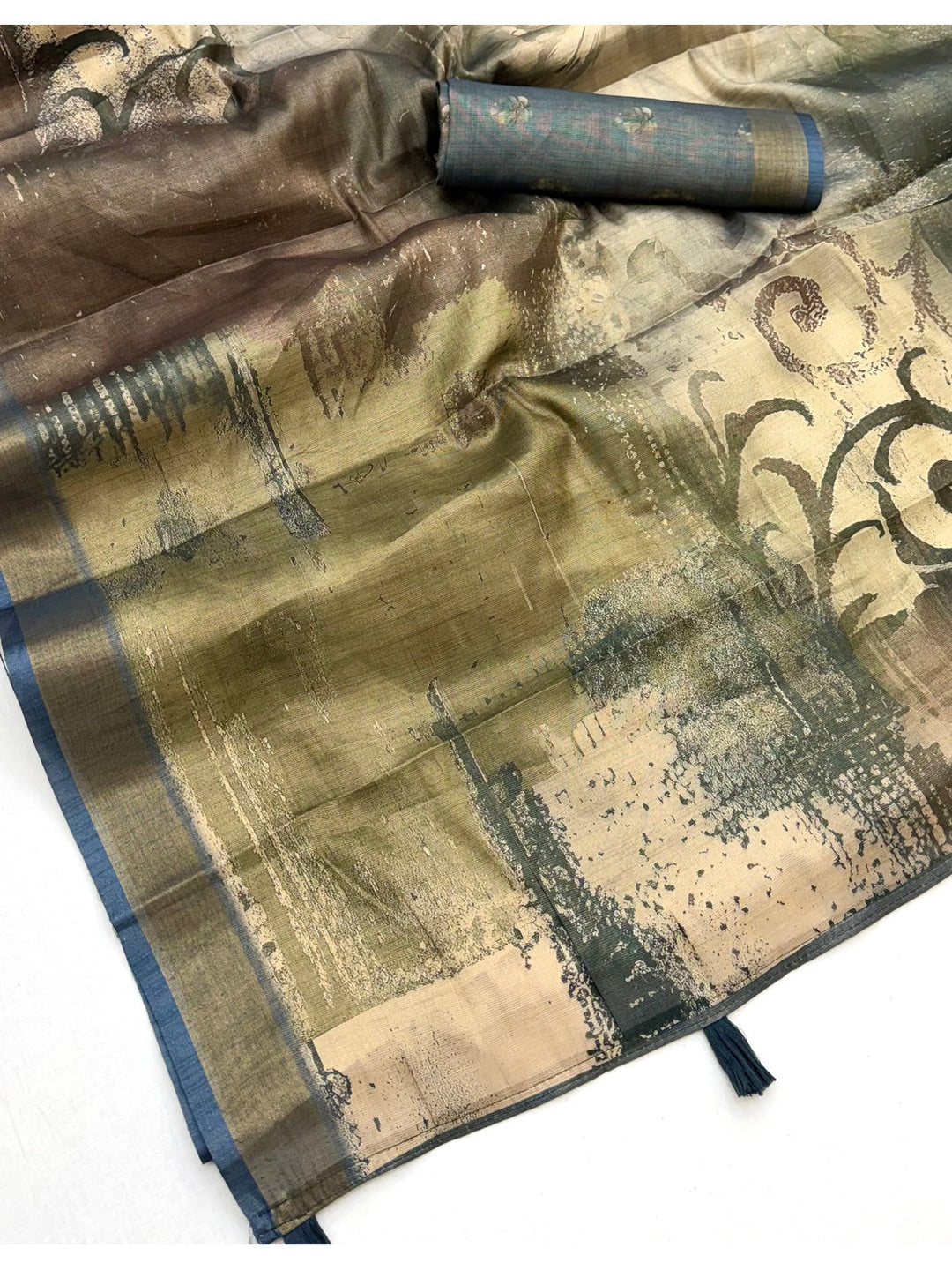 Peachmode Grey Rashna Digital Printed Erode Silk Saree - Image 5