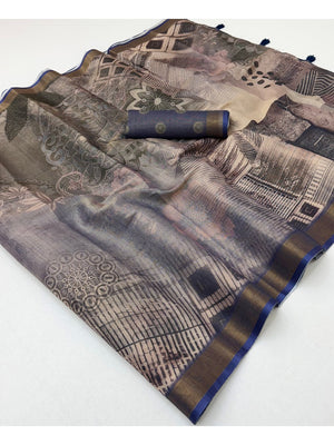 Peachmode Grey Rashna Digital Printed Erode Silk Saree - Image 2