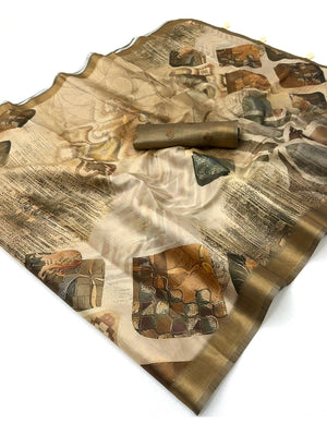 Peachmode Beige Rashna Digital Printed Erode Silk Saree - Image 2