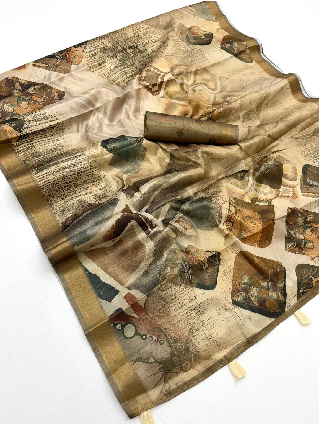 Peachmode Beige Rashna Digital Printed Erode Silk Saree - Image 3