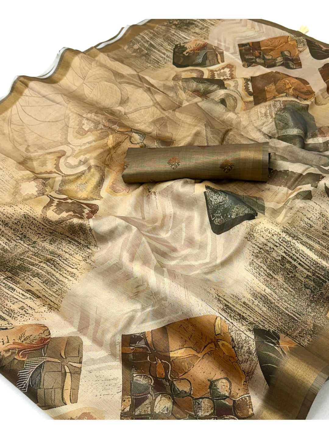 Peachmode Beige Rashna Digital Printed Erode Silk Saree - Image 4