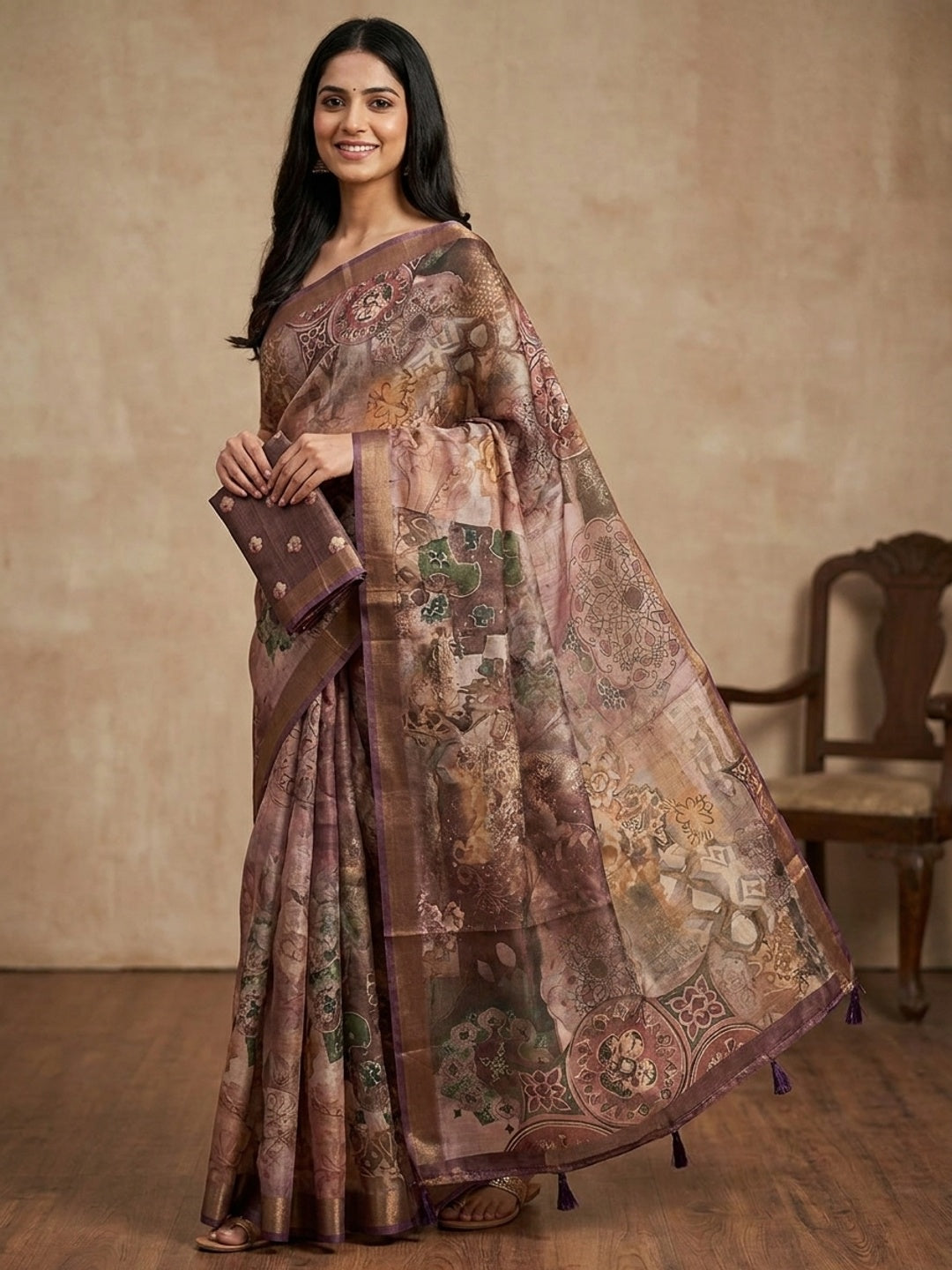 Peachmode Mauve Rashna Digital Printed Erode Silk Saree - Image 1