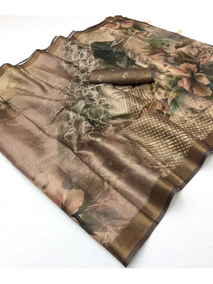 Peachmode Brown Rashna Digital Printed Erode Silk Saree - Image 2