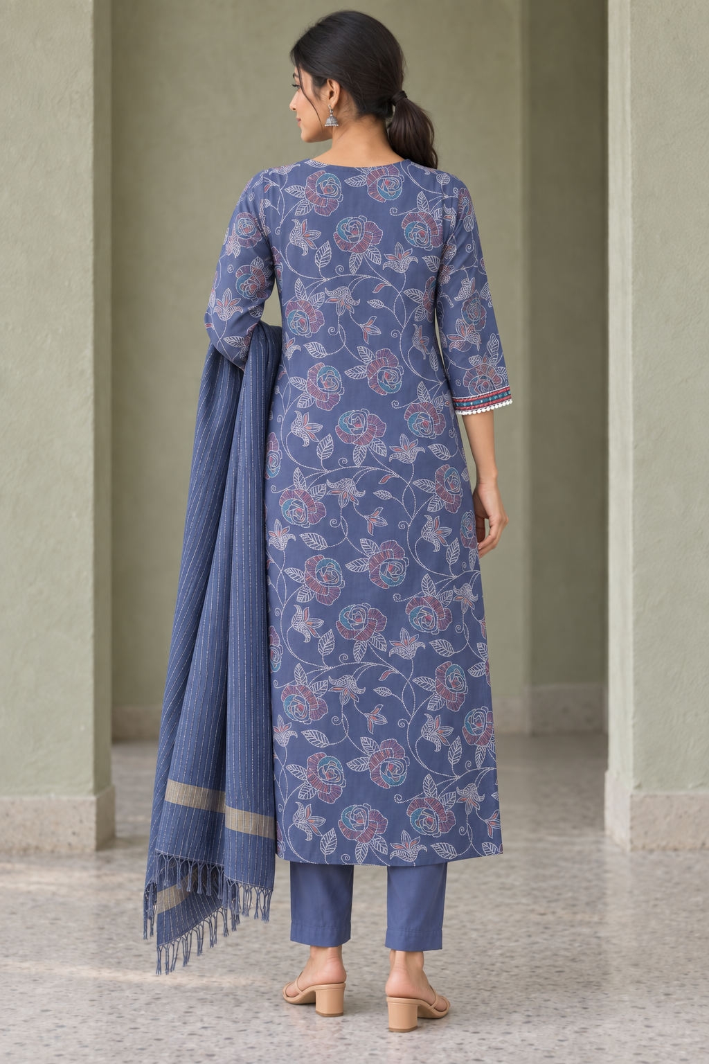 Peachmode Blue Viscose Blend Floral Printed Salwar Suit - Image 4