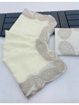 Peachmode Off White Embroidered Rangoli Silk Saree - Image 2