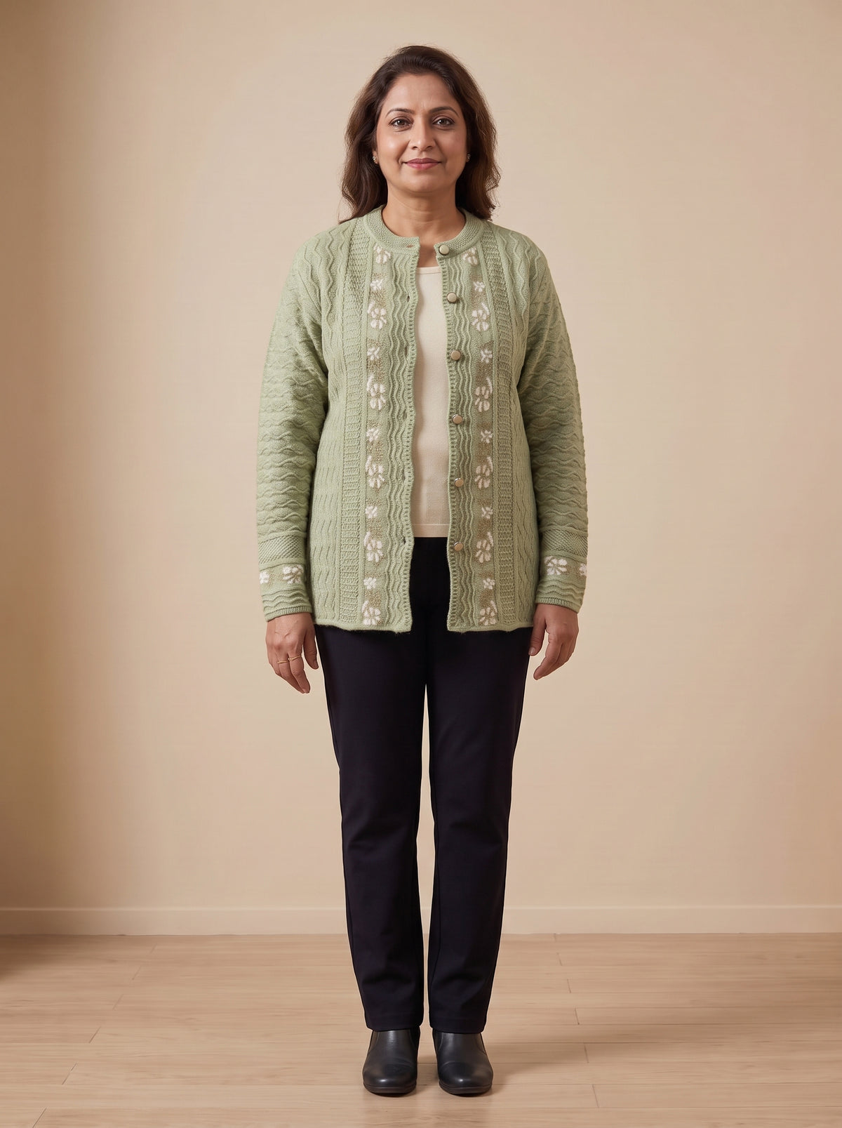 Green Woolen Knit Cardigan - Image 2