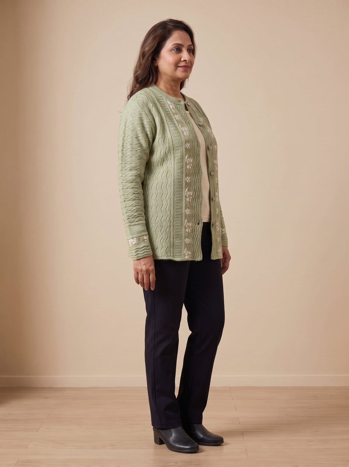 Green Woolen Knit Cardigan - Image 3