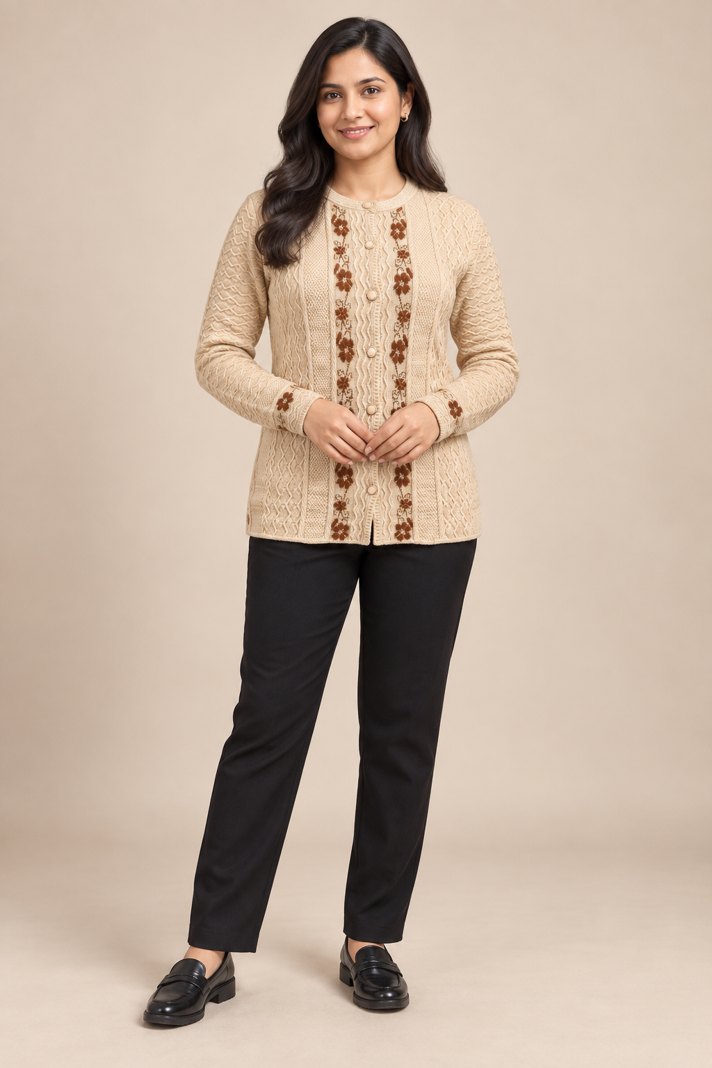Beige Woolen Knit Cardigan - Image 1