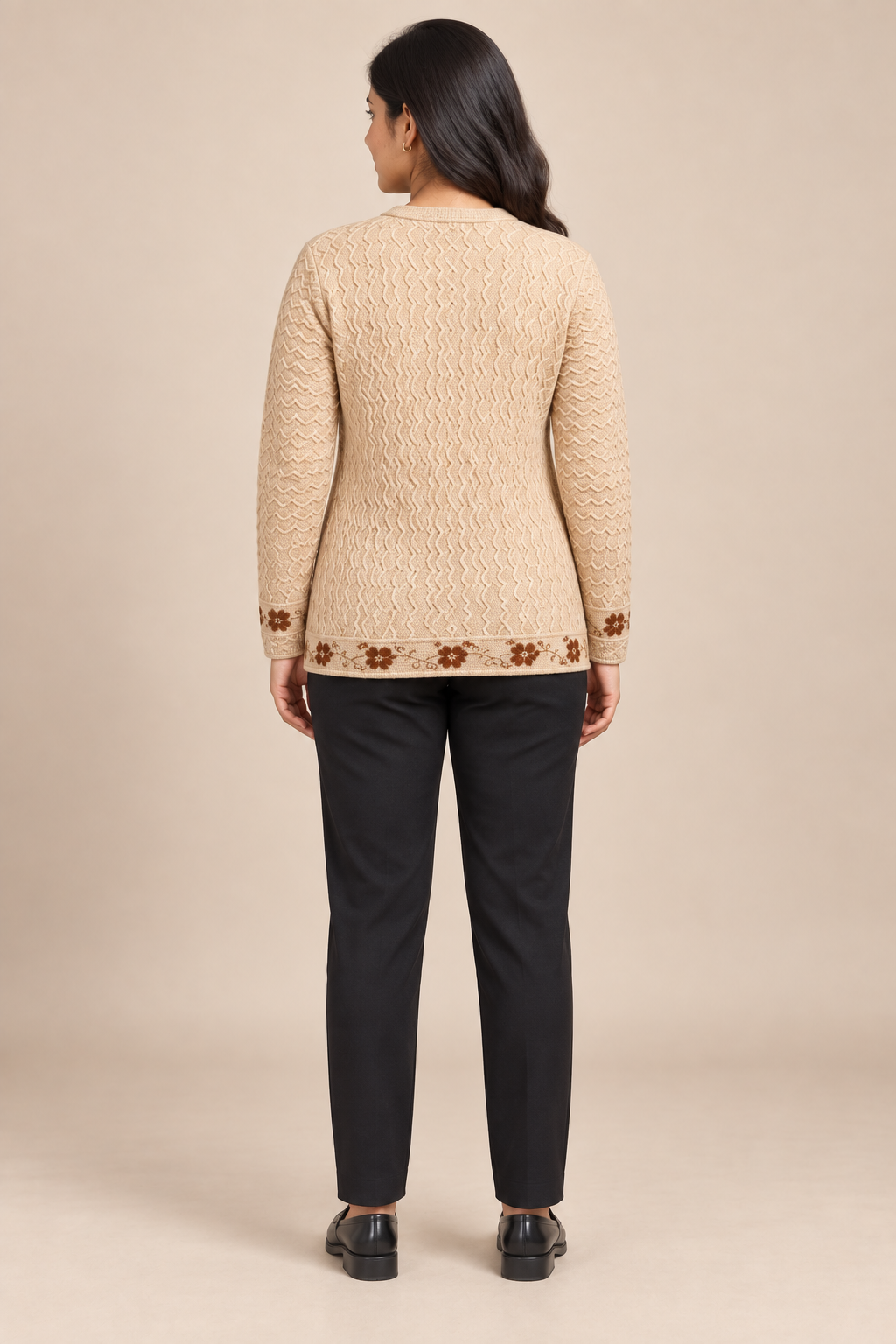 Beige Woolen Knit Cardigan - Image 4