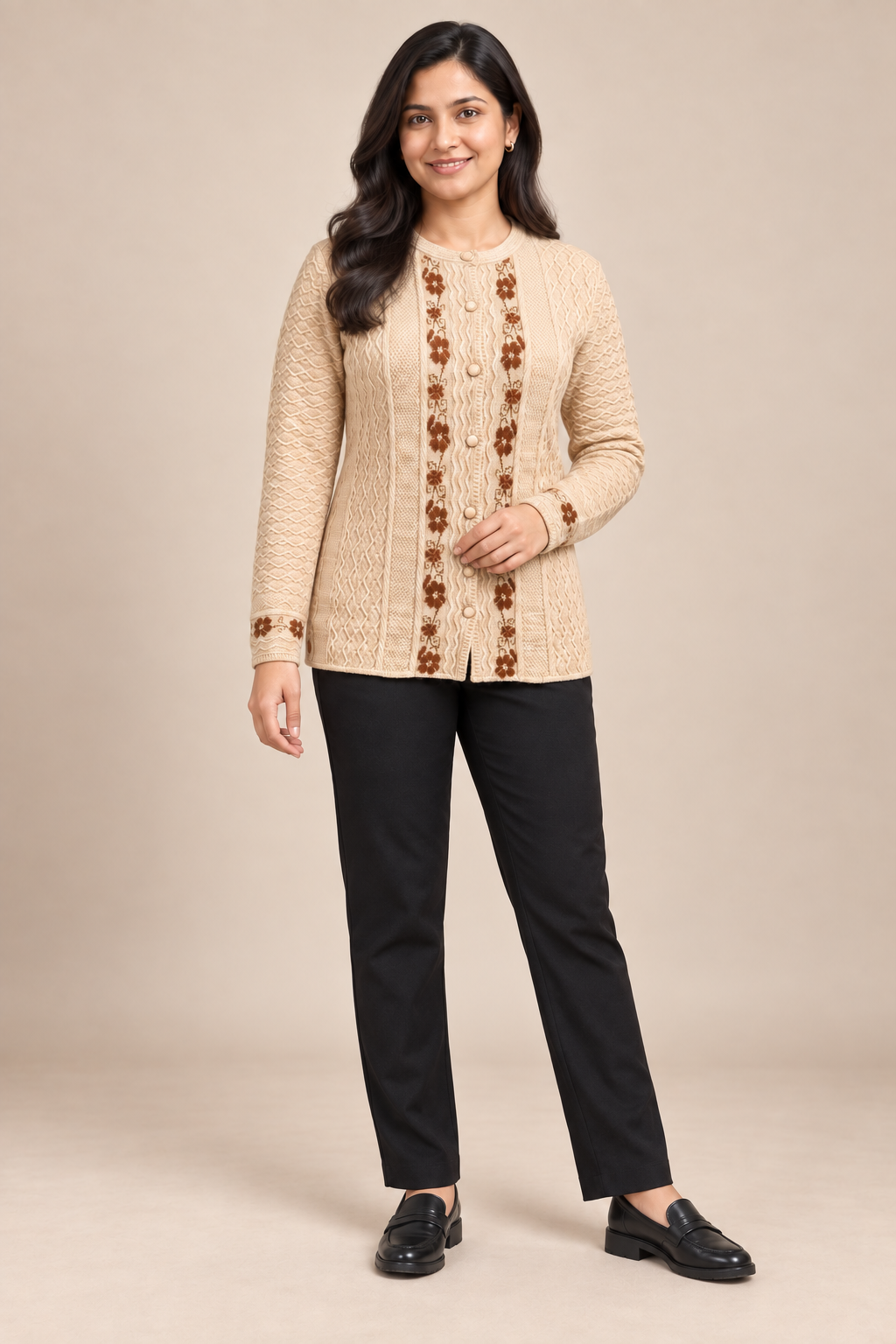 Beige Woolen Knit Cardigan - Image 5
