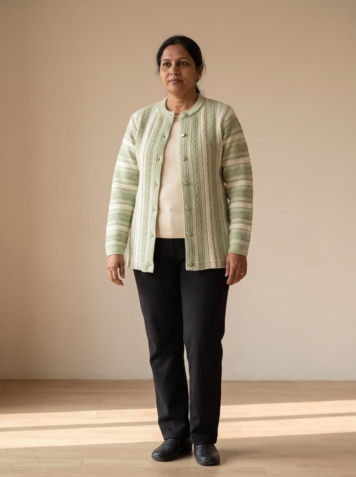 Light Green Woolen Knit Cardigan - Image 1