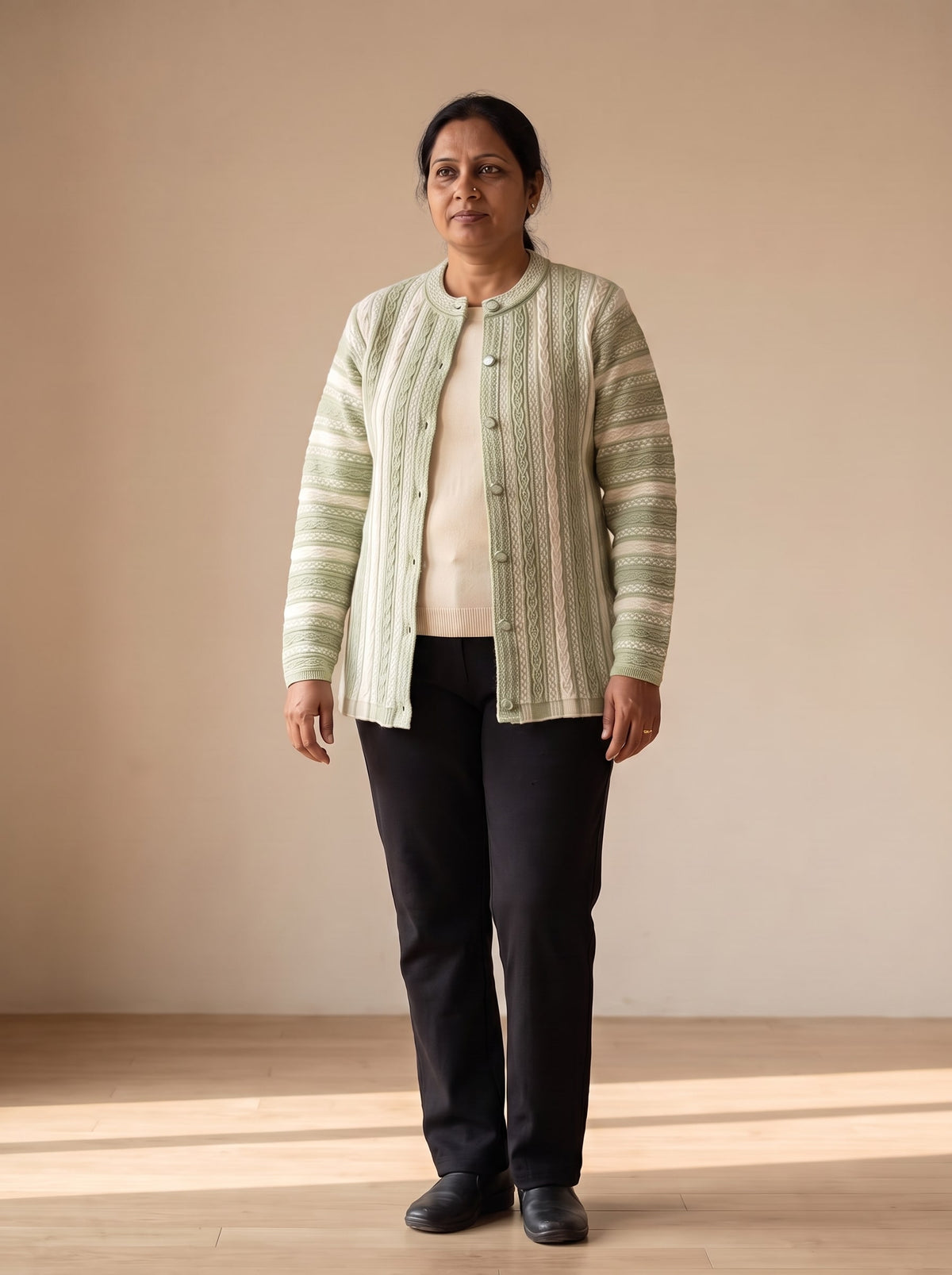 Light Green Woolen Knit Cardigan - Image 2