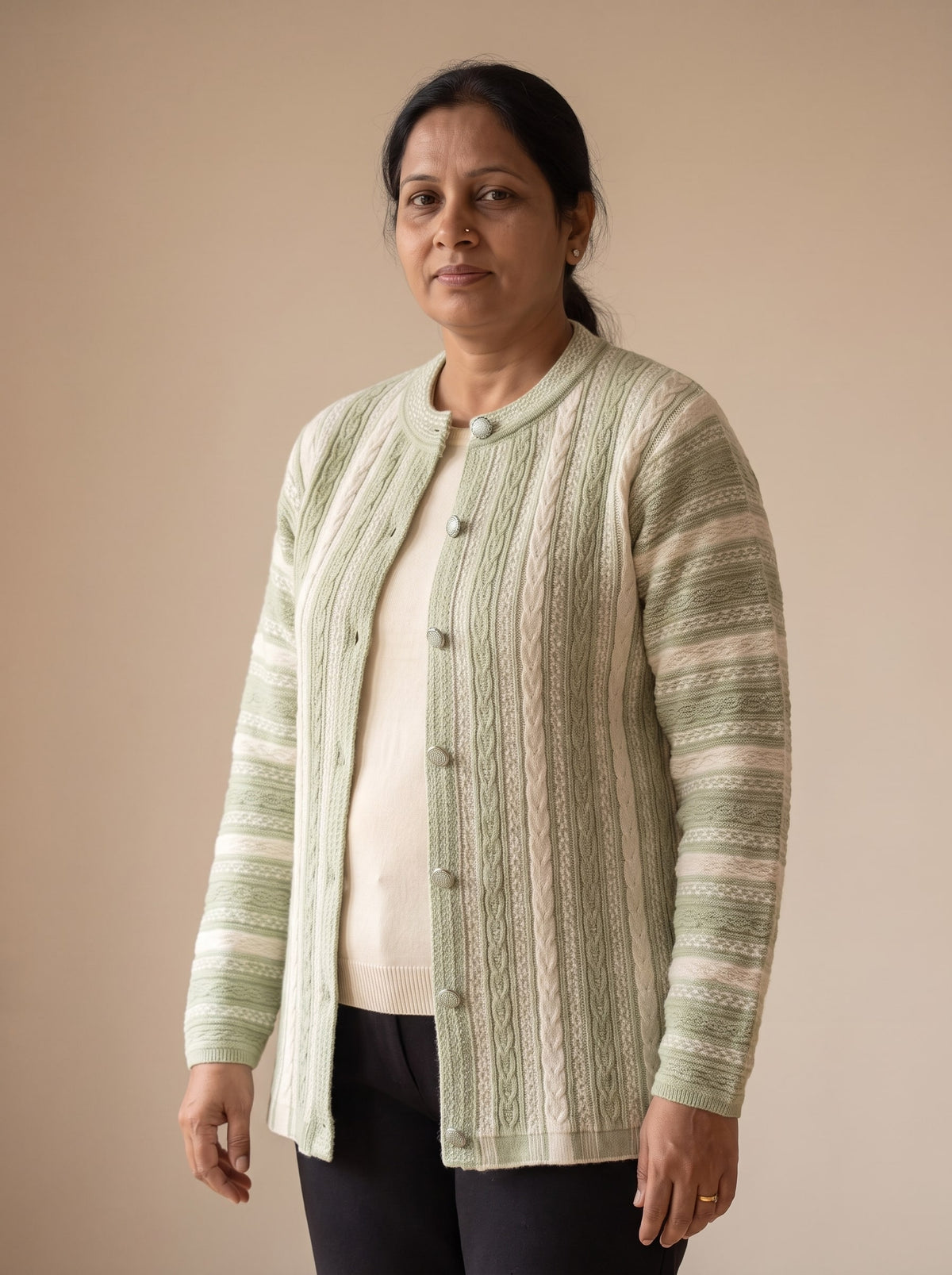Light Green Woolen Knit Cardigan - Image 5