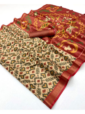 Peachmode Cream Digital Printed Silk Blend Saree - Image 2