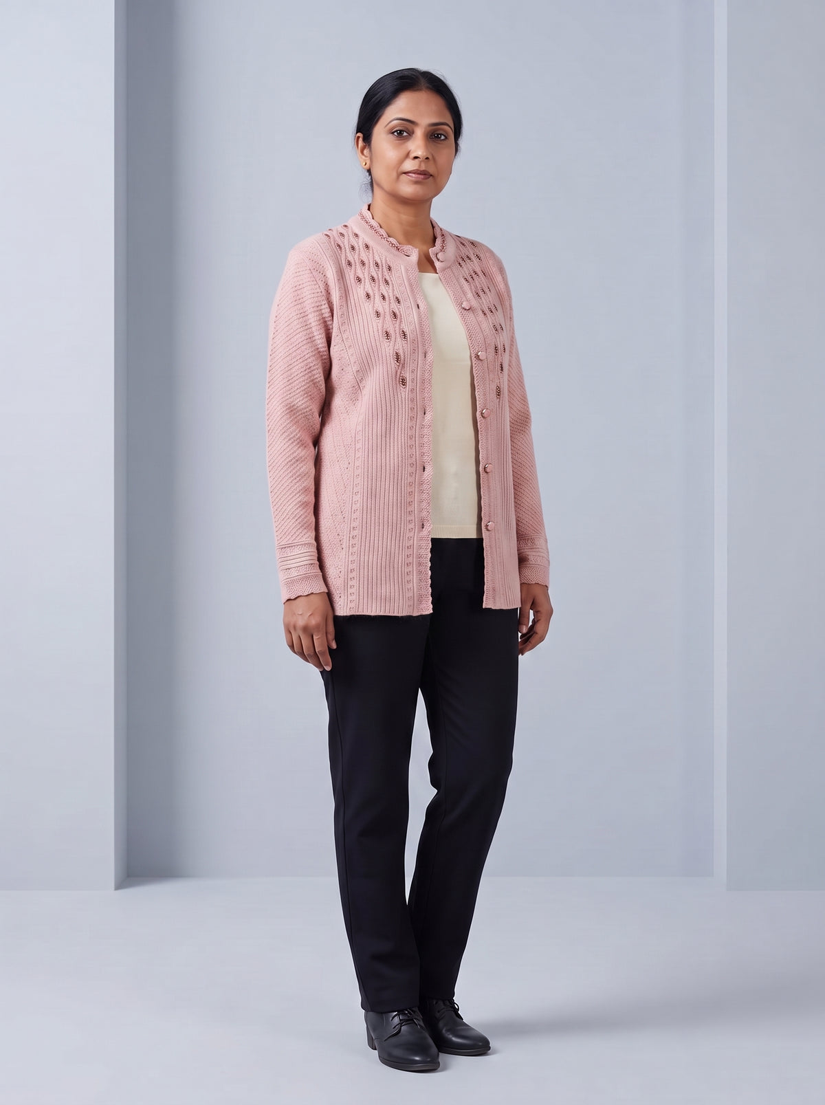 Pink Woolen Knit Cardigan - Image 2