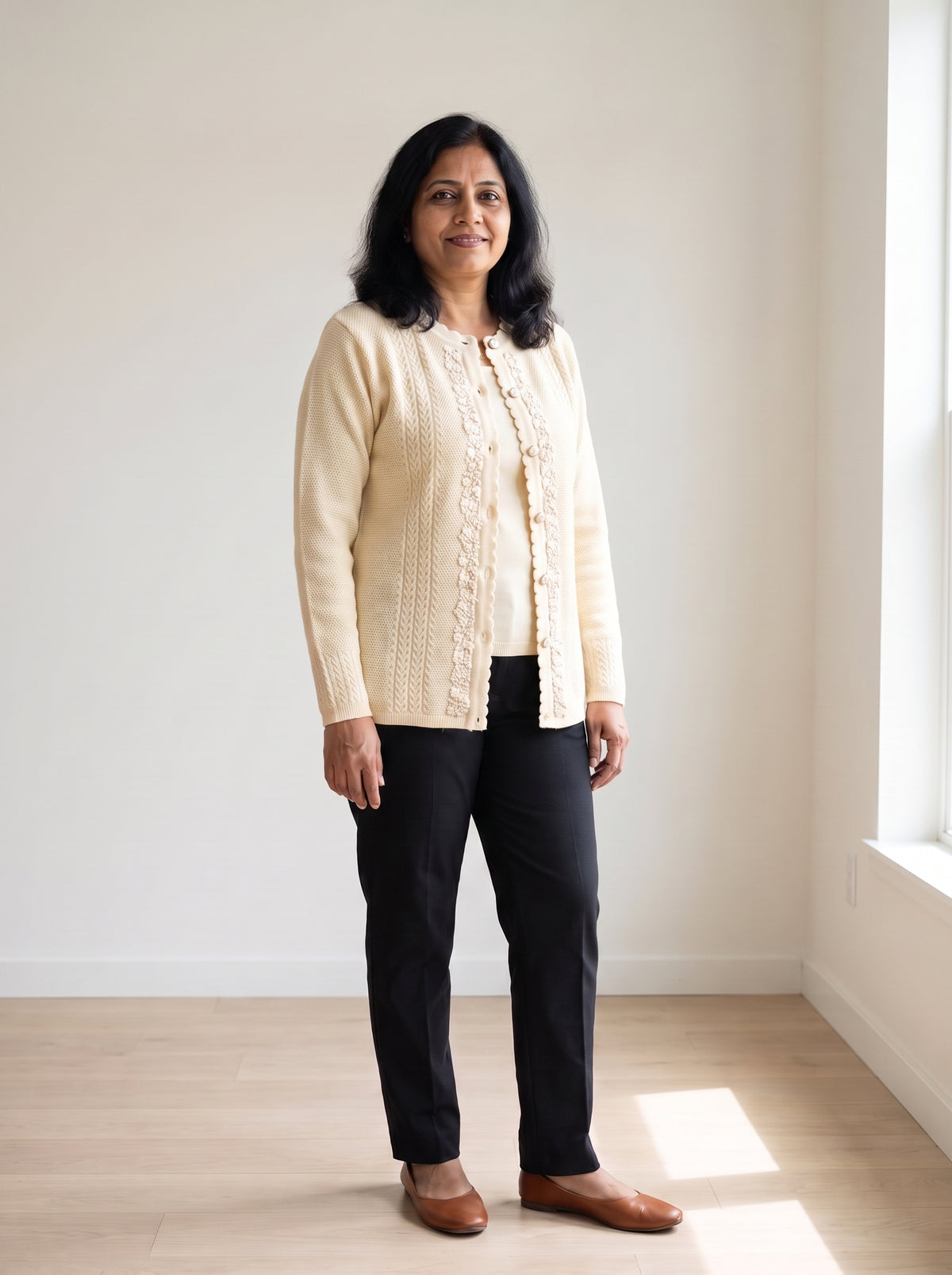Cream Woolen Knit Cardigan - Image 2