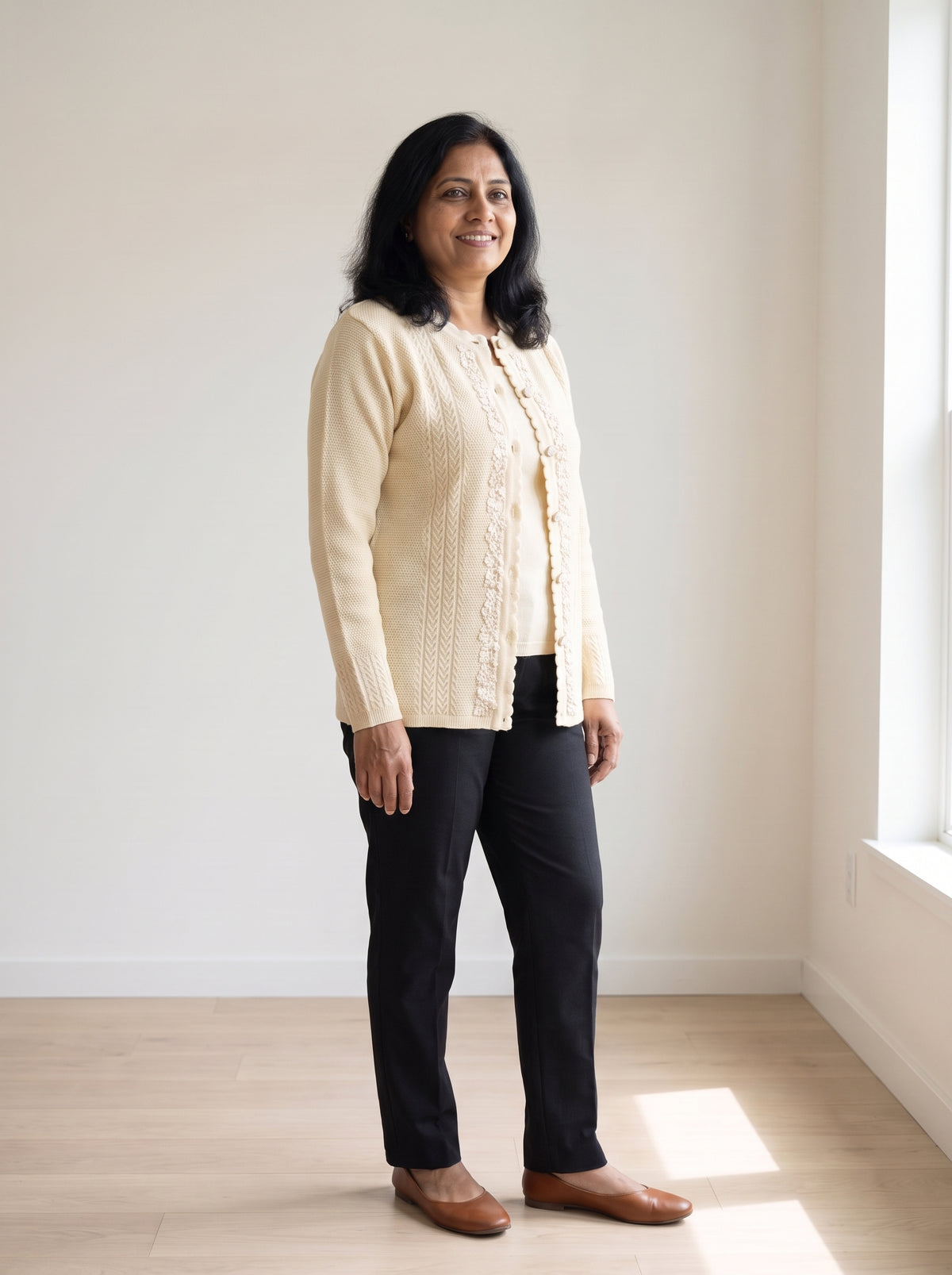 Cream Woolen Knit Cardigan - Image 3