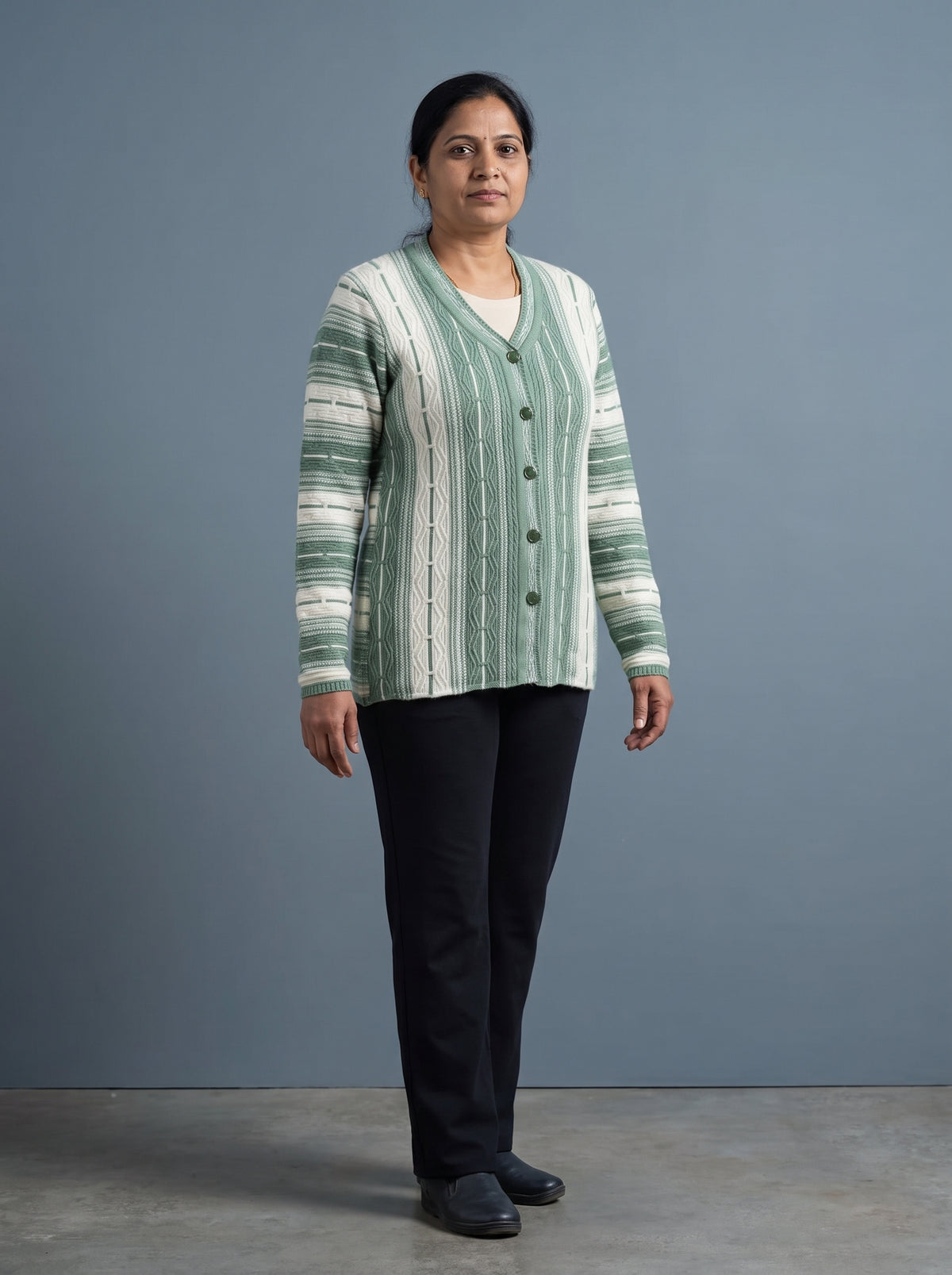 Green Woolen Knit Cardigan - Image 1
