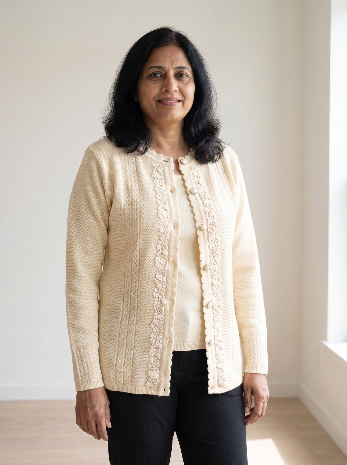 Cream Woolen Knit Cardigan - Image 5