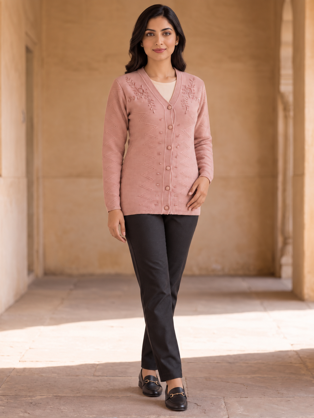 Pink Woolen Knit Cardigan - Image 1