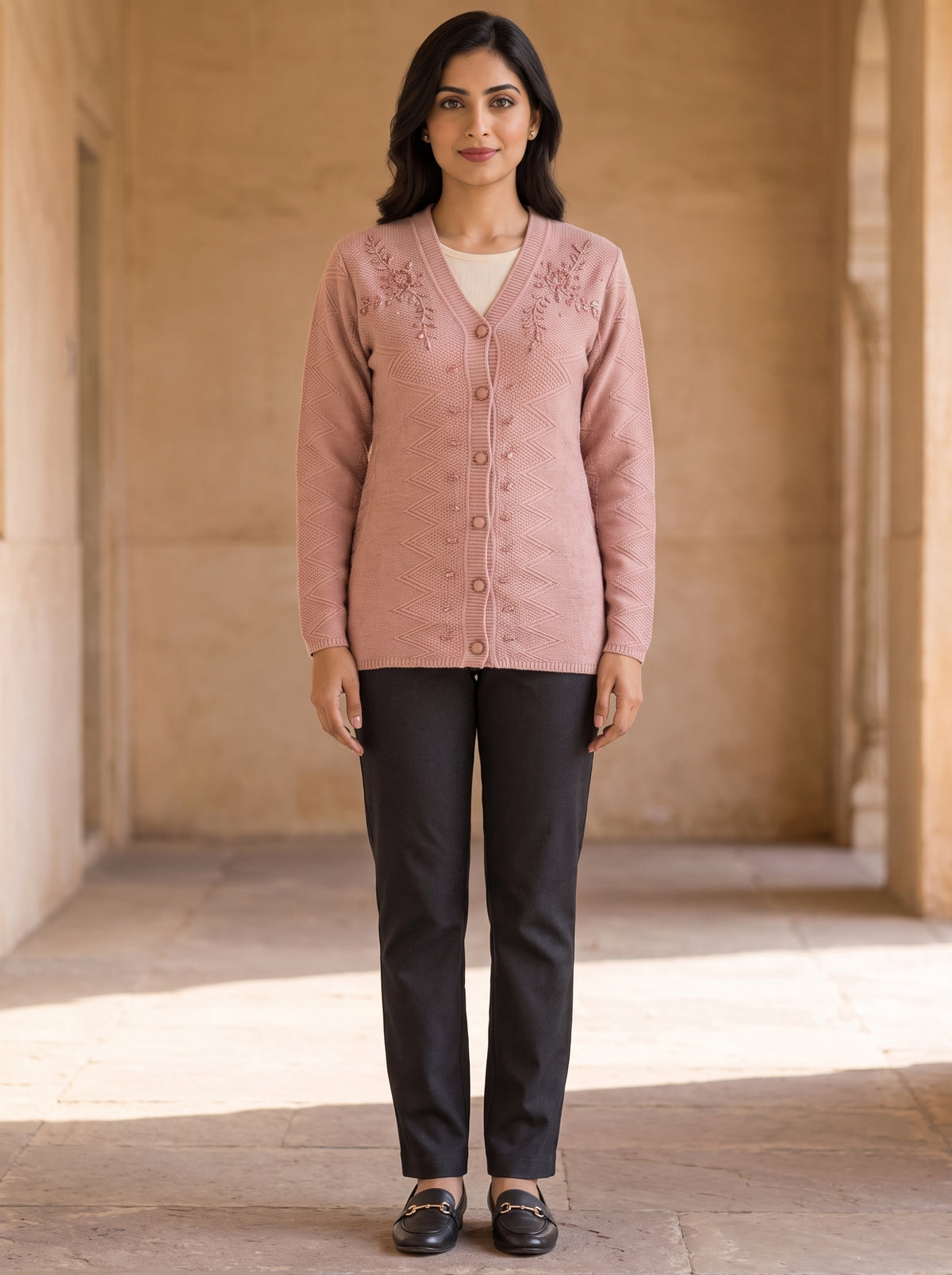 Pink Woolen Knit Cardigan - Image 2