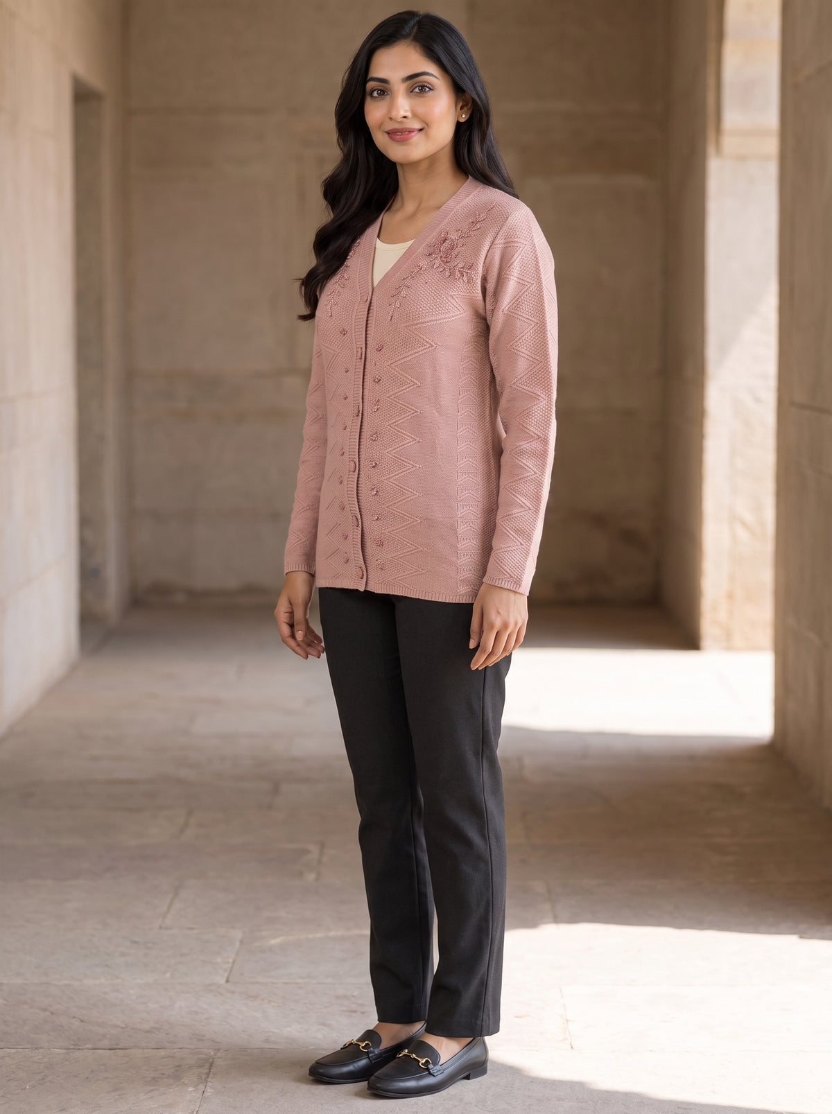 Pink Woolen Knit Cardigan - Image 3