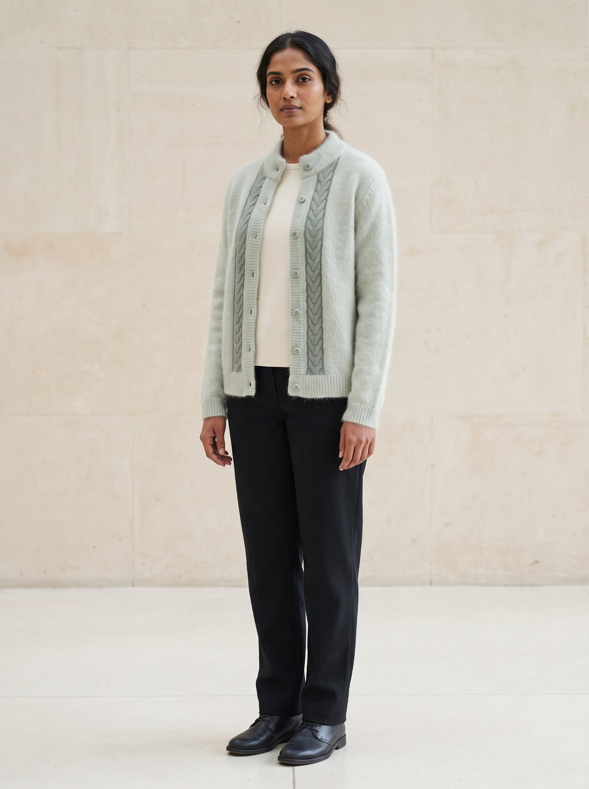 Green Woolen Knit Cardigan - Image 1