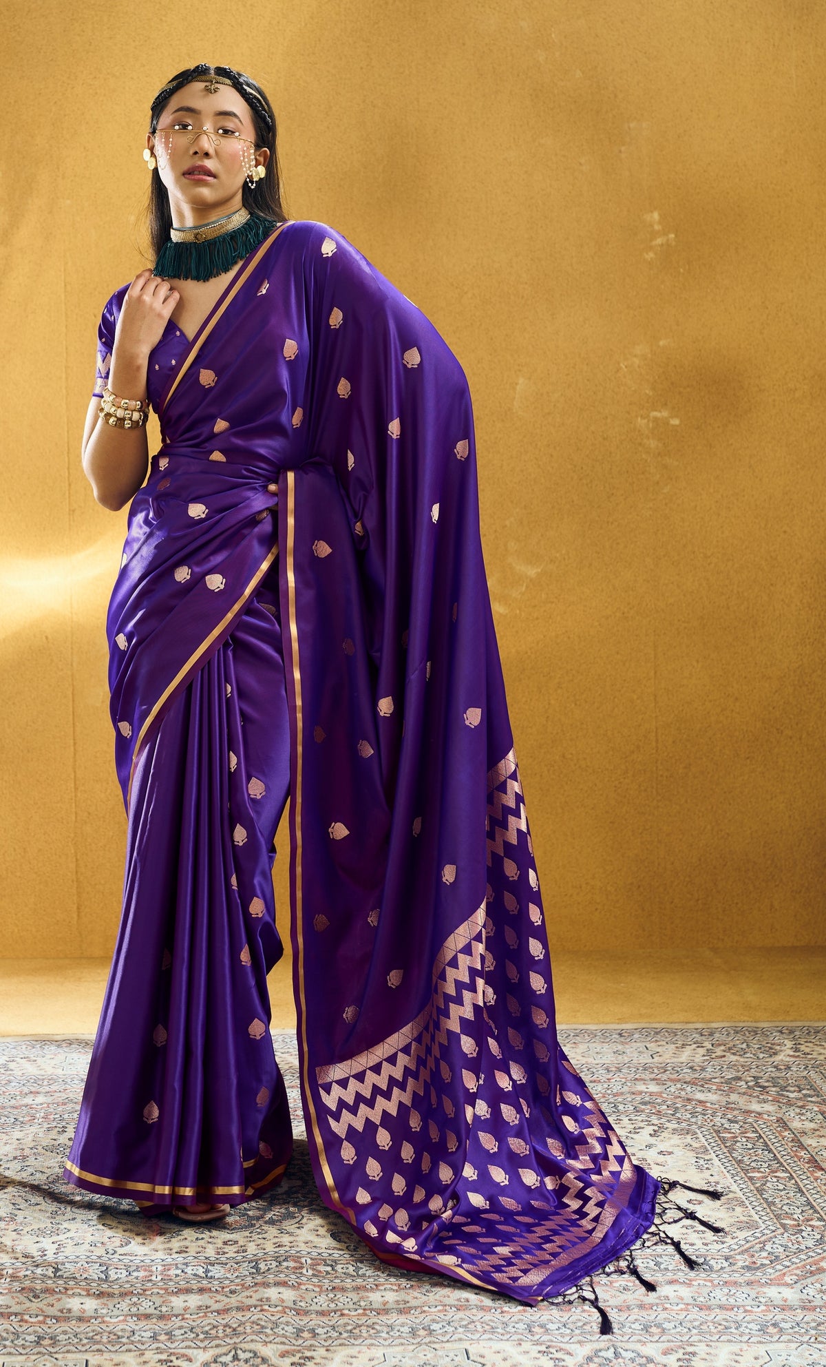 Peachmode Purple Satin Handloom Woven Saree - Image 1
