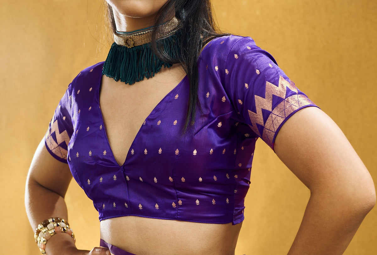 Peachmode Purple Satin Handloom Woven Saree - Image 2