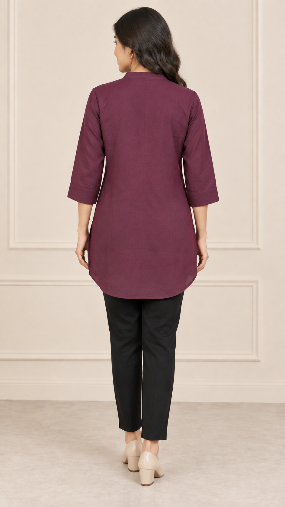 Wine Solid Poly Chinon Straight Top - Image 4