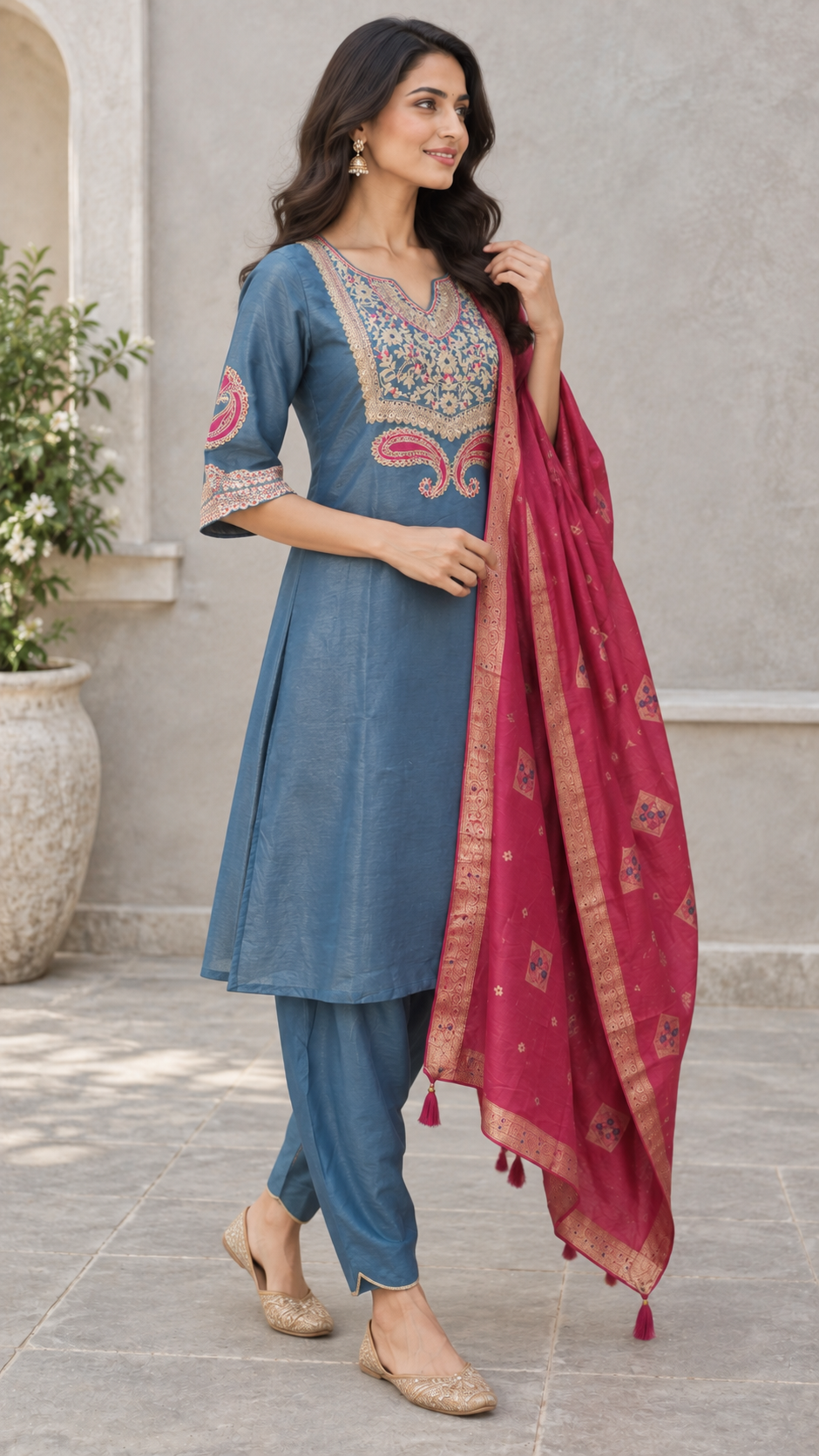 Peachmode Blue Viscose Blend Embroidered Salwar Suit - Image 3