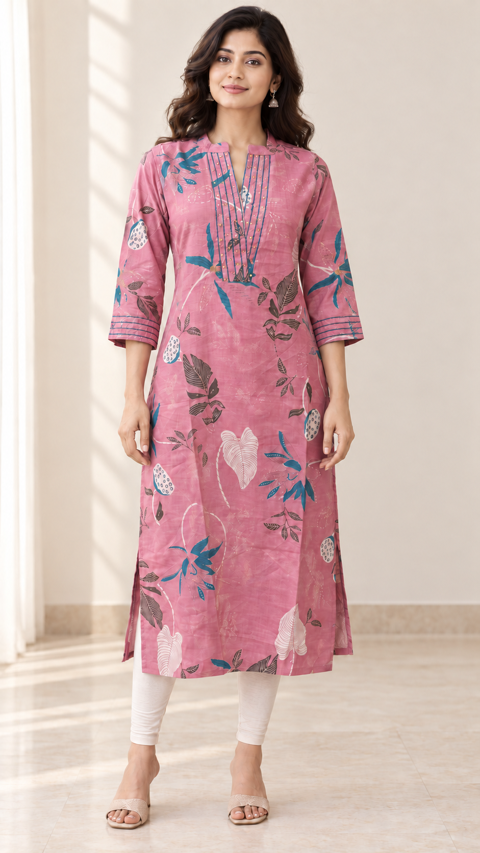 Peachmode Pink Viscose Blend Printed Kurti - Image 2