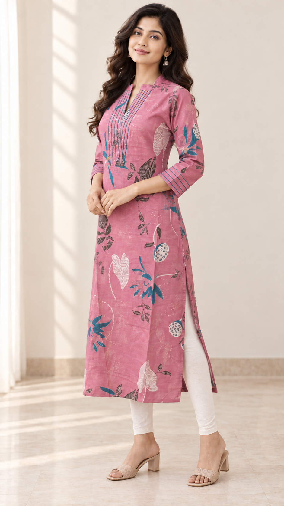 Peachmode Pink Viscose Blend Printed Kurti - Image 3