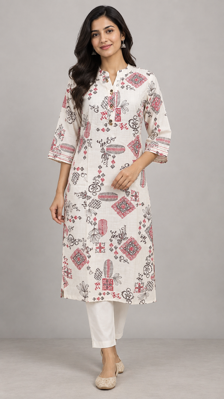 Peachmode Pink Printed Viscose Blend Kurti - Image 1