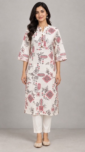 Peachmode Pink Printed Viscose Blend Kurti - Image 2