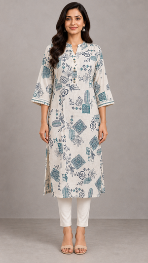 Peachmode Blue Printed Viscose Blend Kurti - Image 2