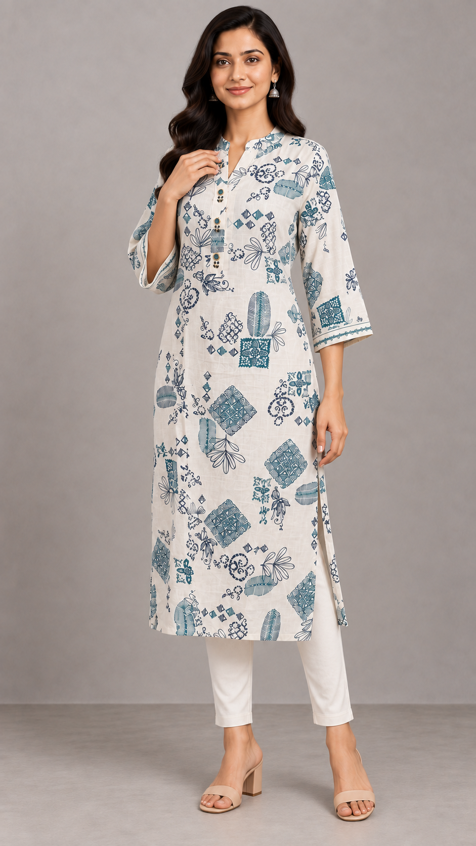 Peachmode Blue Printed Viscose Blend Kurti - Image 5