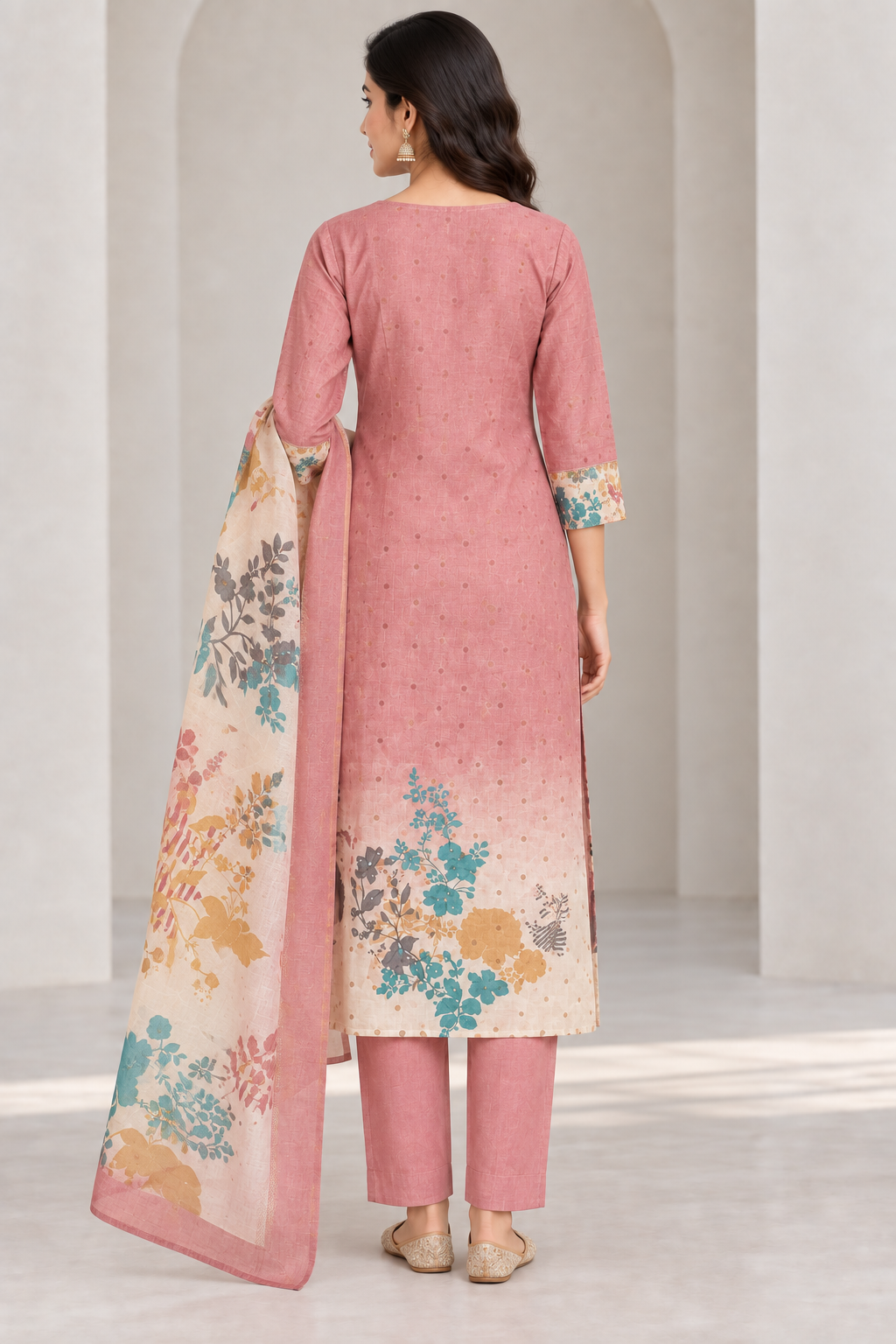 Peachmode Dusty Rose Viscose Blend Embroidered Salwar Suit - Image 4