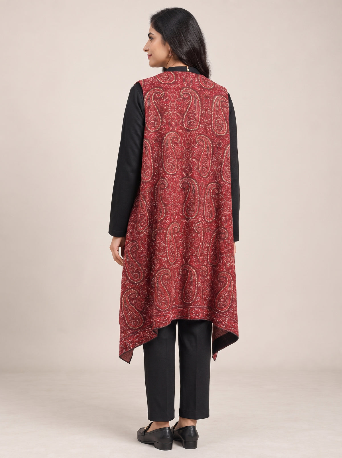 Peachmode Maroon Paisley Woolen Top Bottom Set - Image 4