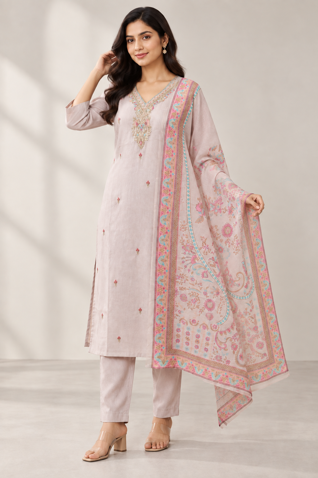 Peachmode Mauve Embroidered Salwar Suit - Image 5