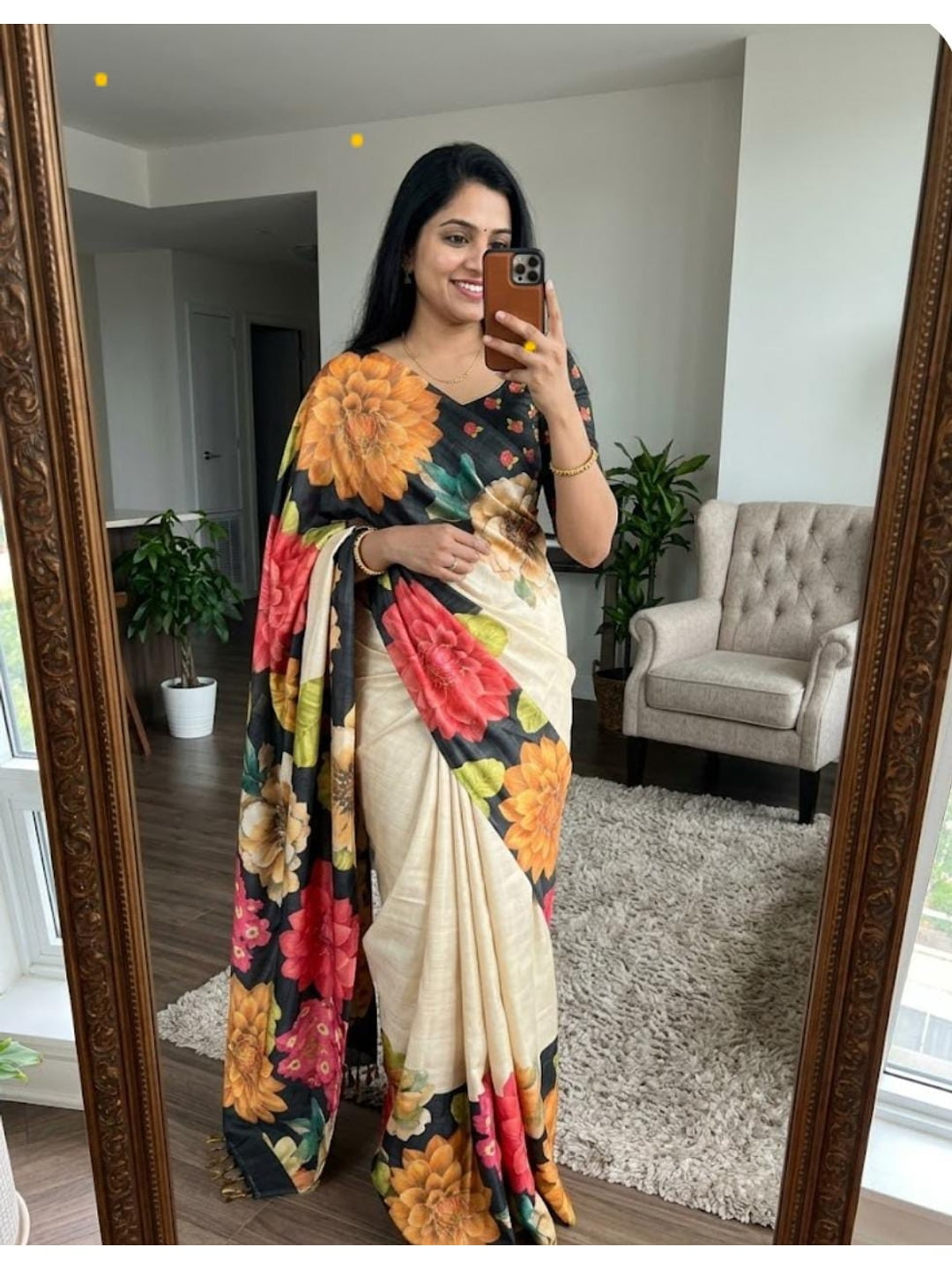 Peachmode Multicolor Floral Digital Printed Erod Silk Saree - Image 1