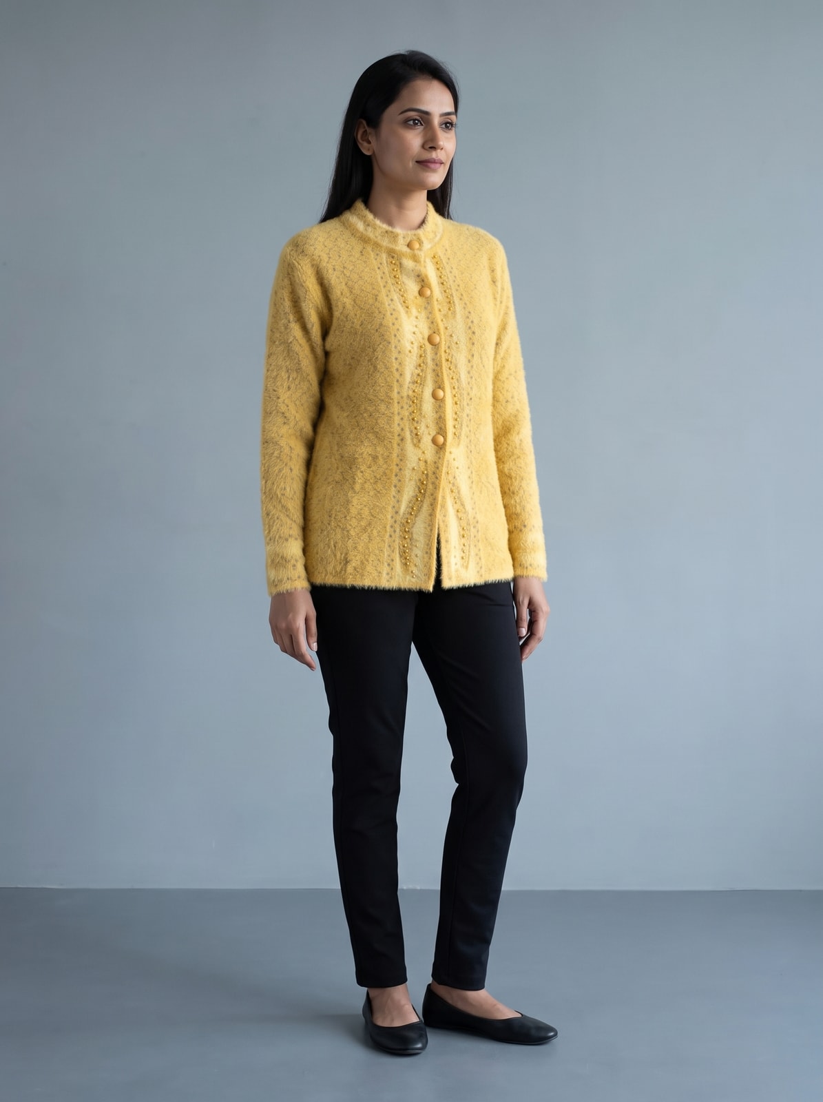 Peachmode Yellow Woolen Cardigan - Image 1