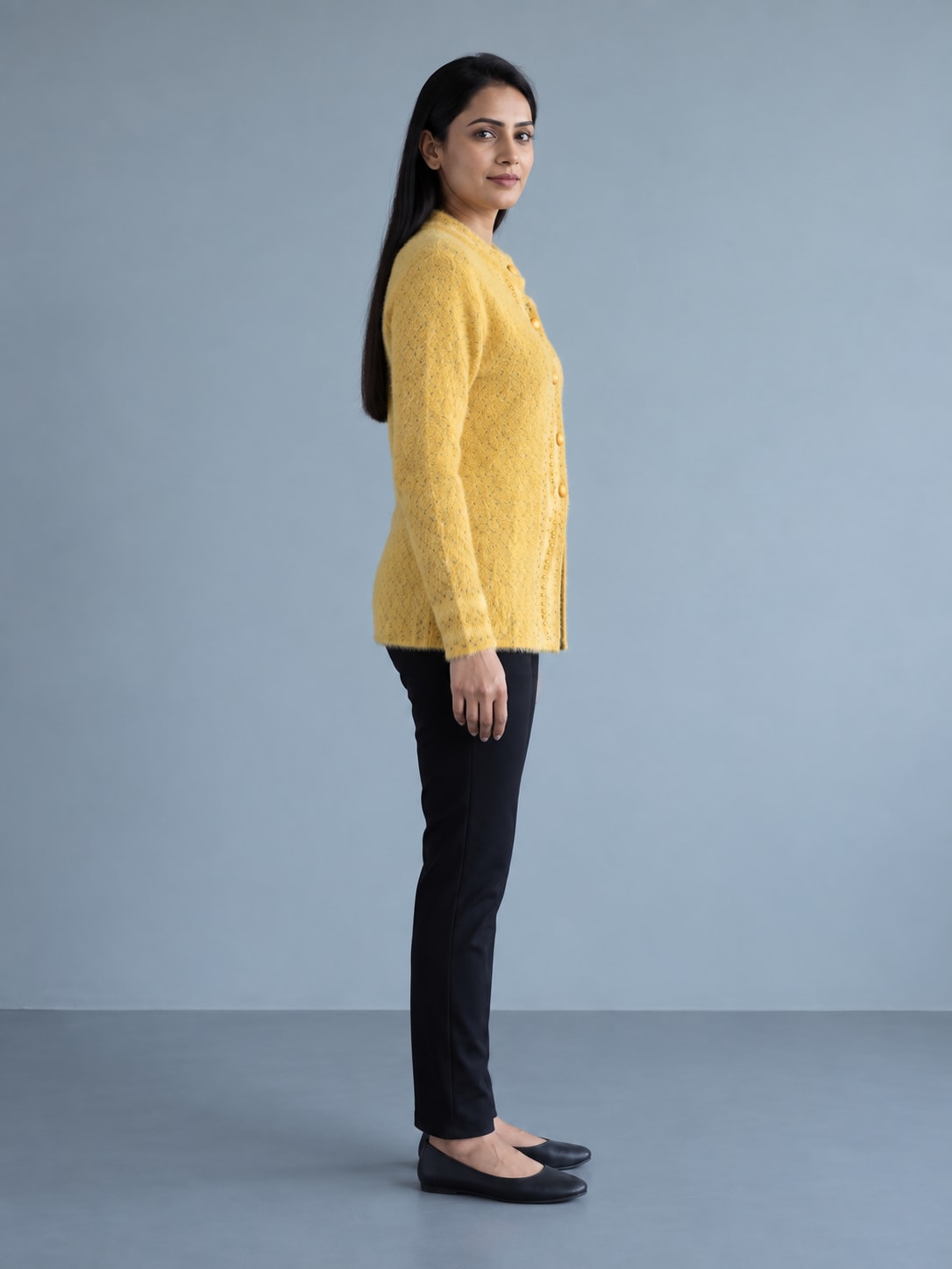 Peachmode Yellow Woolen Cardigan - Image 3